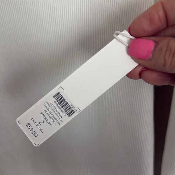 NWT Chicos Ivory ribbed V-Neck top 3/4 length sleeves sz 2 (equiv sz 12-14) - Picture 3 of 8
